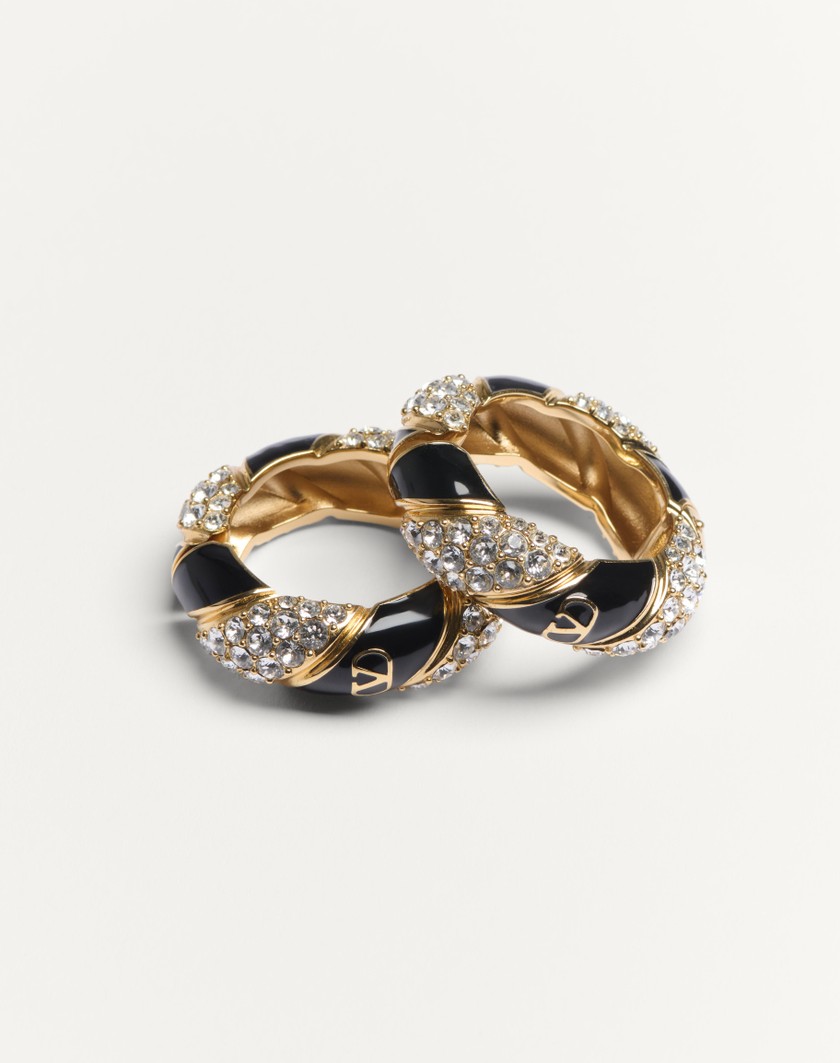 Valentino Handbags Orecchini Valentino Garavani Pas Plus In Metallo Smalto Perla E Cristalli Swarovski® per Uomo in Oro/nero/crystal | Valentino IT Italy
