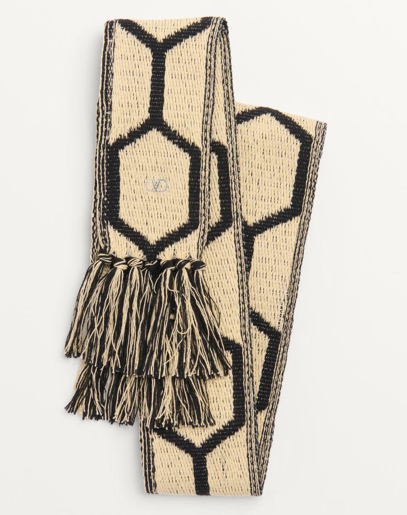 Valentino Handbags Sciarpa Antibes In Cotone Con Frange per Uomo in Nero/beige | Valentino IT Italia