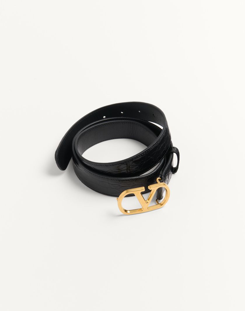Valentino Handbags Cintura Vlogo Signature In Coccodrillo 30 Mm per Uomo in Nero | Valentino IT Pezzi Unici
