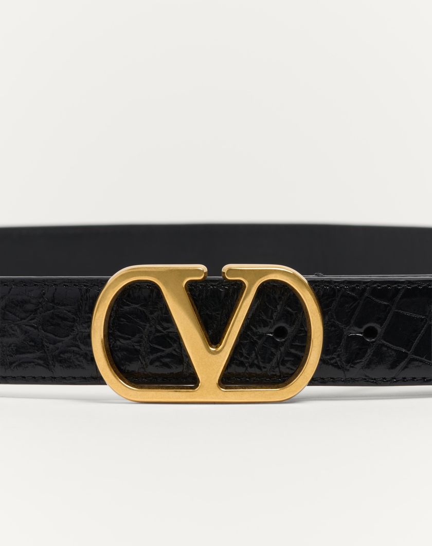 Valentino Handbags Cintura Vlogo Signature In Coccodrillo 30 Mm per Uomo in Nero | Valentino IT Pezzi Unici