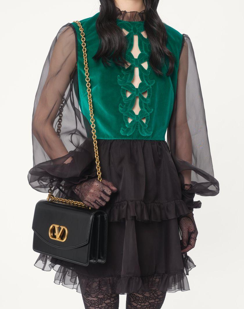 Valentino Handbags Abito Corto In Organza Ricamato per Donna in Nero/verde | Valentino IT Promozione Limitata