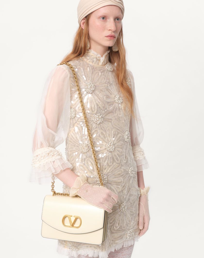 Valentino Handbags Abito Corto In Organza Ricamato per Donna in Grigio Perla | Valentino IT Affare Del Giorno