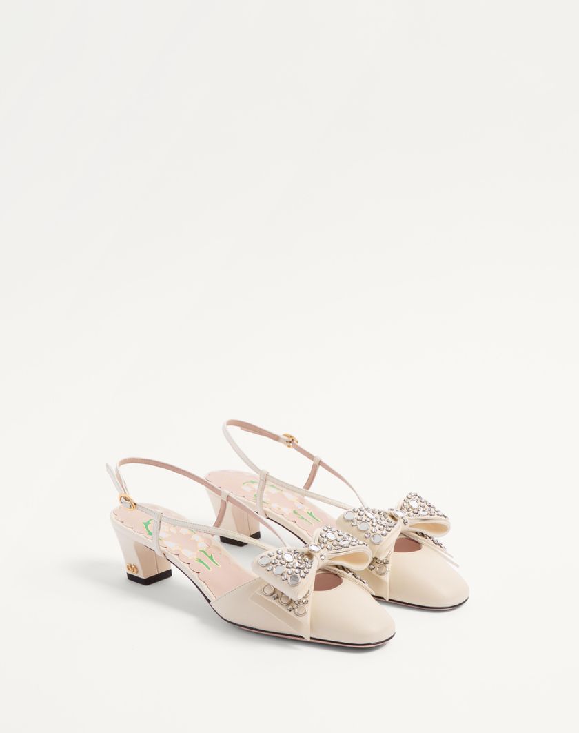 Valentino Handbags Décolleté Slingback Bowow In Capretto Con Specchi E Cristalli 45mm per Donna in Avorio/silver | Valentino IT Prezzo Ridotto