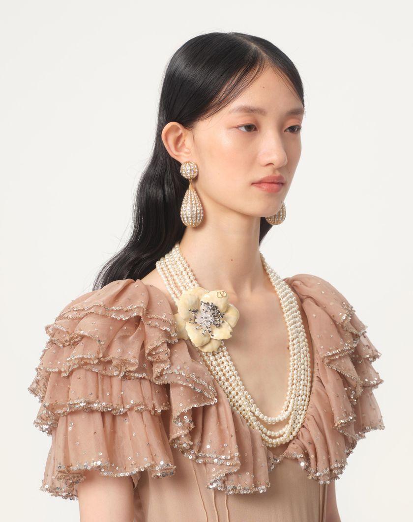 Valentino Handbags Collana Fleur Lumineuse In Metallo Smalto Perle E Tessuto per Donna in Multicolor | Valentino IT Presa