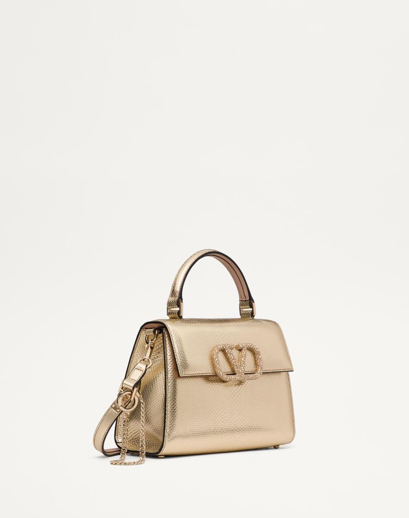 Valentino Handbags Borsa A Mano Piccola Valentino Garavani Vsling In Karung Metallizzato per Donna in Platino/beige/crystal Gold | Valentino IT Italia