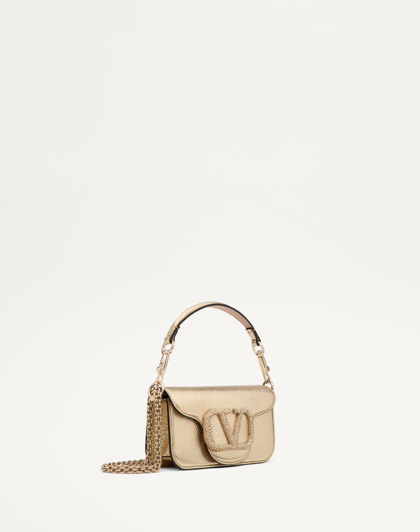 Valentino Handbags Borsa Piccola A Spalla Valentino Garavani Valentino Garavani Locò In Karung Metallizzato per Donna in Platino/beige/crystal Gold | Valentino IT Moda
