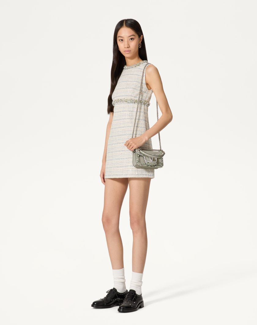 Valentino Handbags Borsa Piccola A Spalla Valentino Garavani Locò Ricamata per Donna in Crystal/grigio | Valentino IT Pezzi Unici