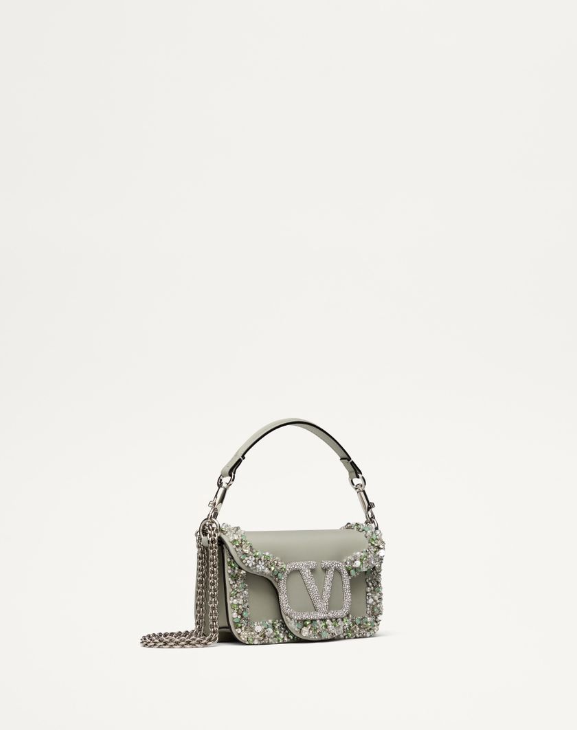 Valentino Handbags Borsa Piccola A Spalla Valentino Garavani Locò Ricamata per Donna in Crystal/grigio | Valentino IT Pezzi Unici