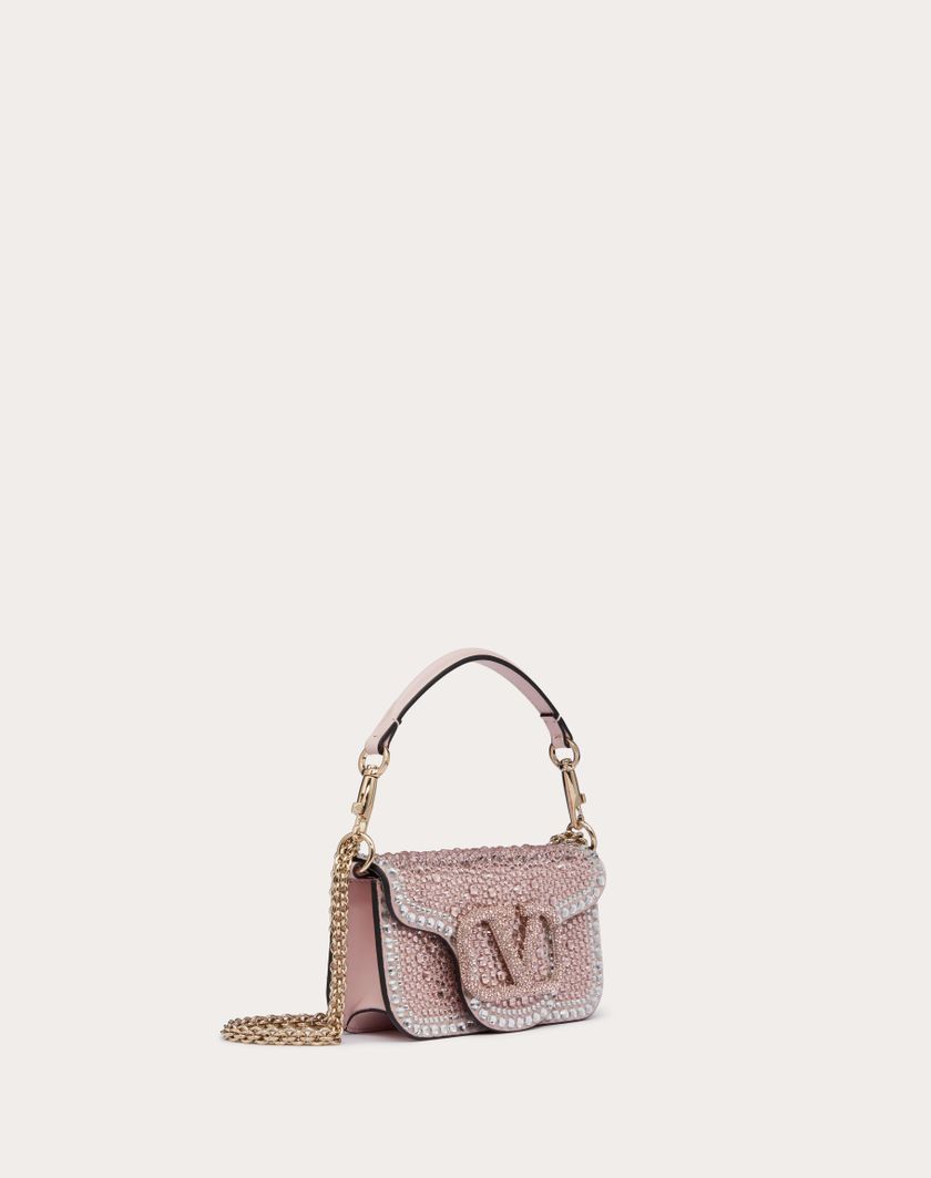 Valentino Handbags Borsa Piccola A Spalla Valentino Garavani Locò Con Strass per Donna in Crystal/rose Quartz/platino | Valentino IT Soddisfazione Garantita