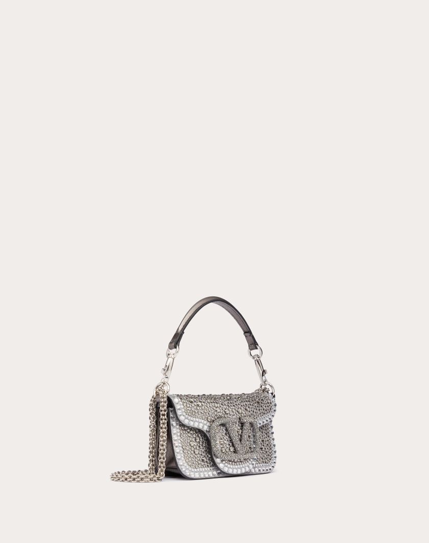 Valentino Handbags Borsa Piccola A Spalla Valentino Garavani Locò Con Strass per Donna in Crystal/nero/antracite | Valentino IT Qualità Garantita