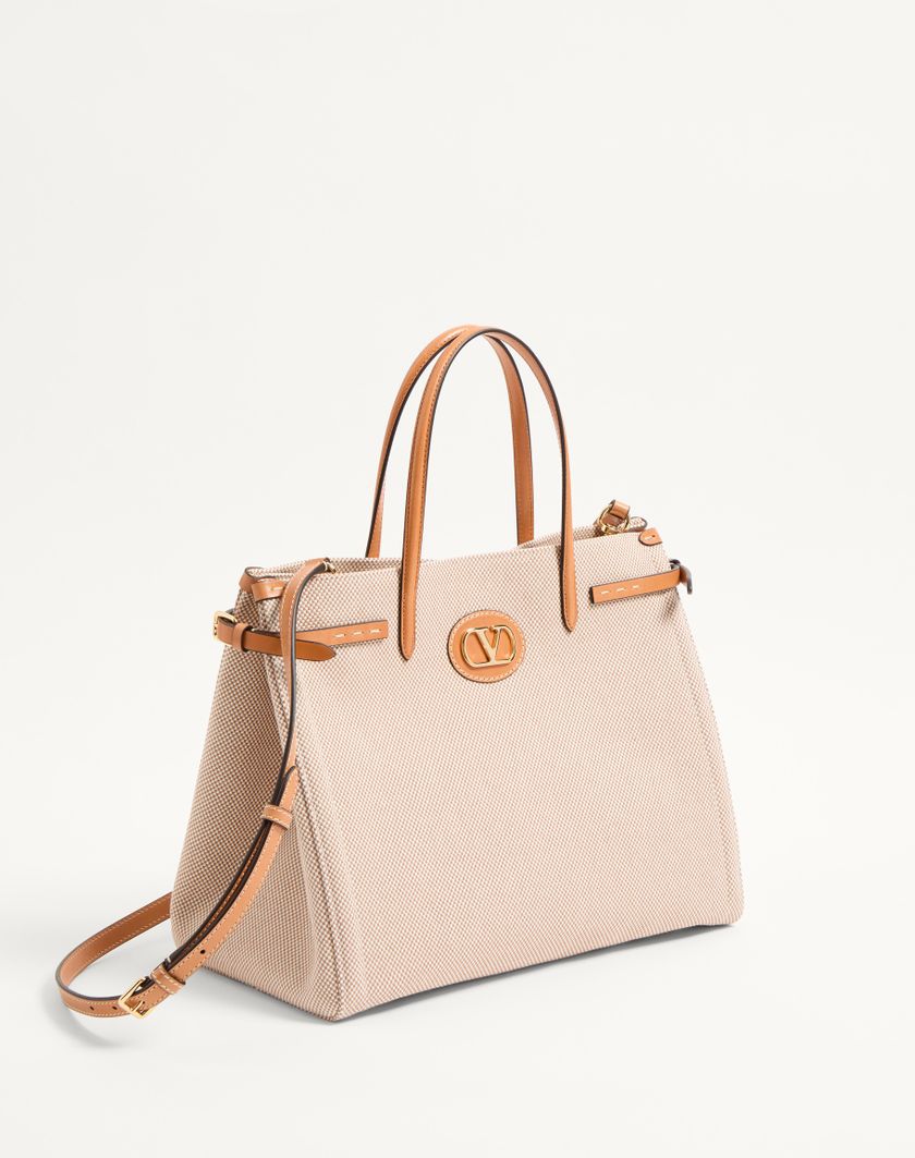 Valentino Handbags Borsa Shopping Media Valentino Garavani Antibes In Canvas per Donna in Naturale/tabacco | Valentino IT Vendite Flash