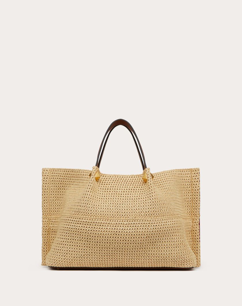Valentino Handbags Borsa Shopping Media In Rafia Sintetica per Donna in Selleria/naturale/rouge Pur | Valentino IT Pezzi Unici