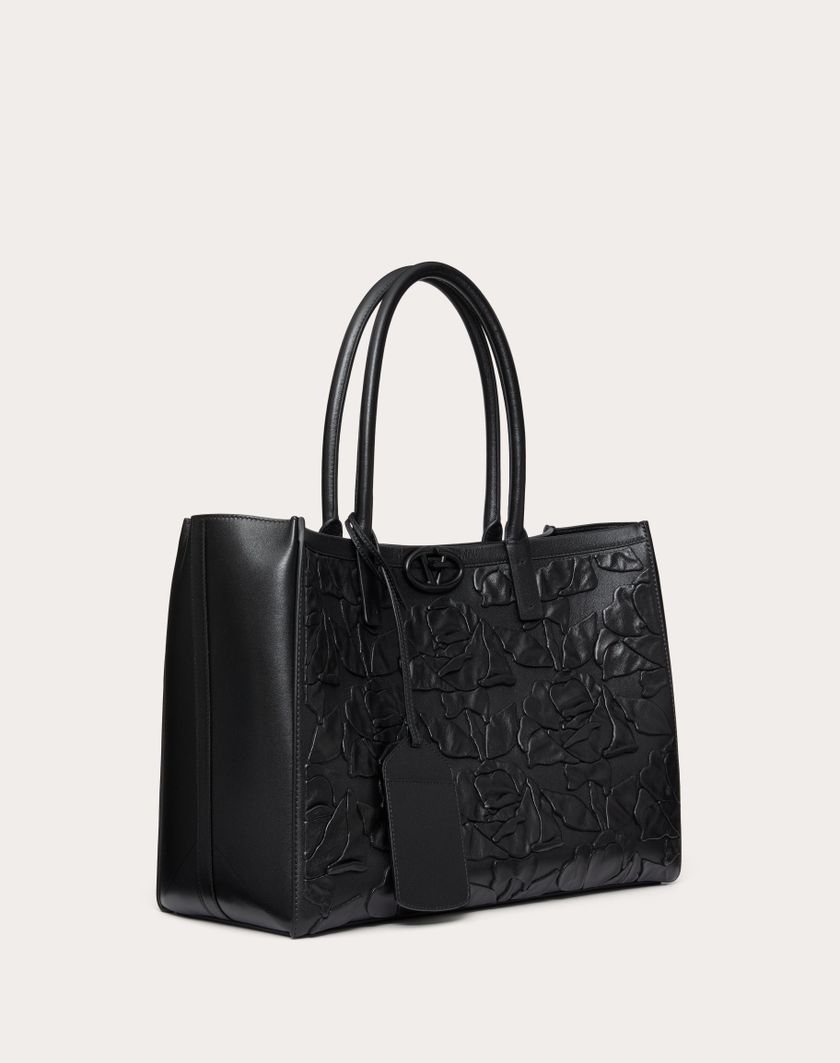 Valentino Handbags Borsa Shopping Media Vlogo Locker Tote In Pelle Con Rose Ricamate per Donna in Nero | Valentino IT Acquista Ora