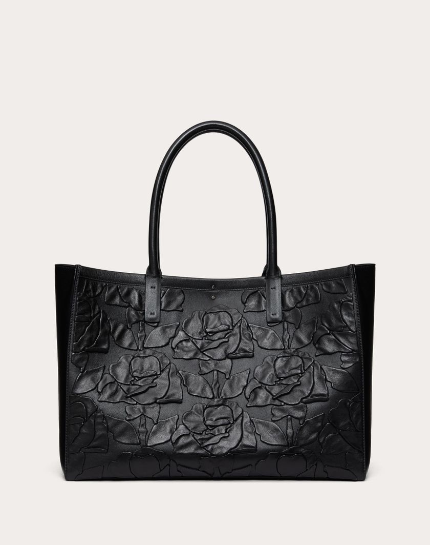 Valentino Handbags Borsa Shopping Media Vlogo Locker Tote In Pelle Con Rose Ricamate per Donna in Nero | Valentino IT Acquista Ora