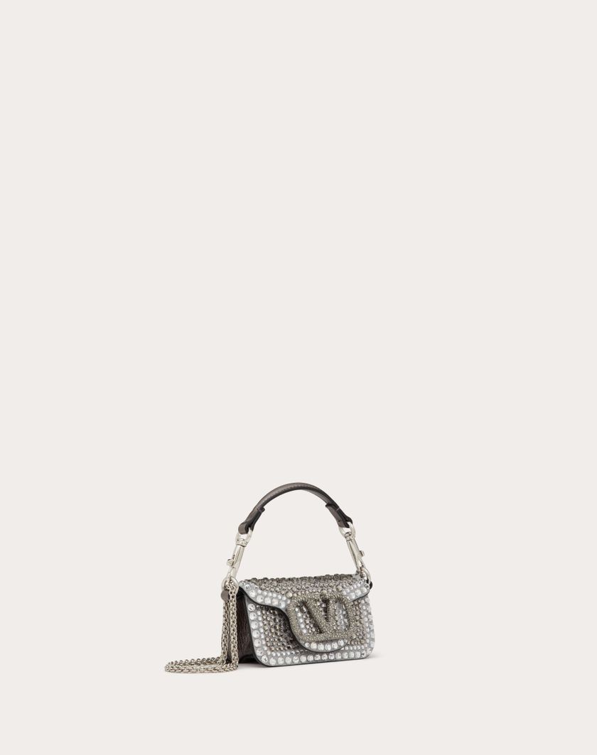 Valentino Handbags Borsa Micro Con Catena Valentino Garavani Locò Con Strass per Donna in Crystal/nero/antracite | Valentino IT Consegna Veloce