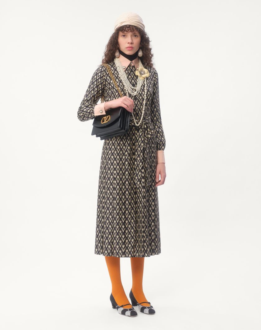 Valentino Handbags Abito Midi In Twill Toute La V per Donna in Nero/avorio | Valentino IT Offerta
