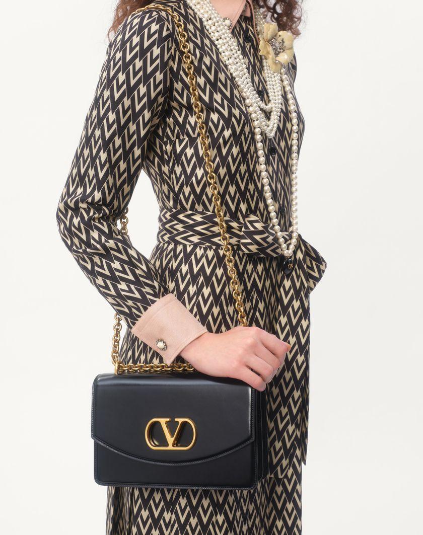Valentino Handbags Abito Midi In Twill Toute La V per Donna in Nero/avorio | Valentino IT Offerta