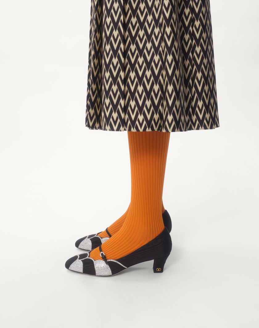 Valentino Handbags Abito Midi In Twill Toute La V per Donna in Nero/avorio | Valentino IT Offerta