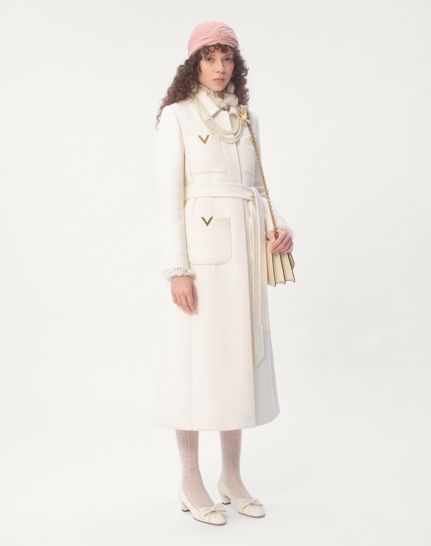 Valentino Handbags Cappotto In Drill Double per Donna in Avorio | Valentino IT Economico