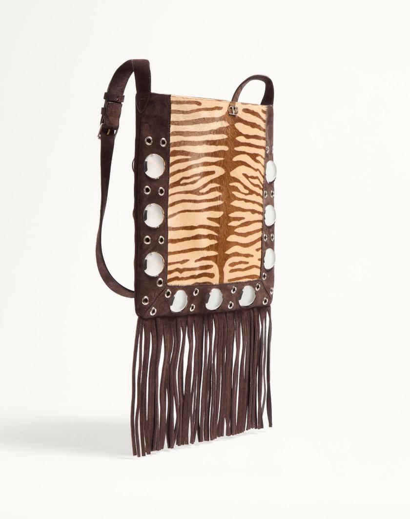 Valentino Handbags Borsa A Spalla Valentino Garavani Nellcôte In Vitello Effetto Pony Animalier Con Frange per Donna in Beige/marrone | Valentino IT In Vendita