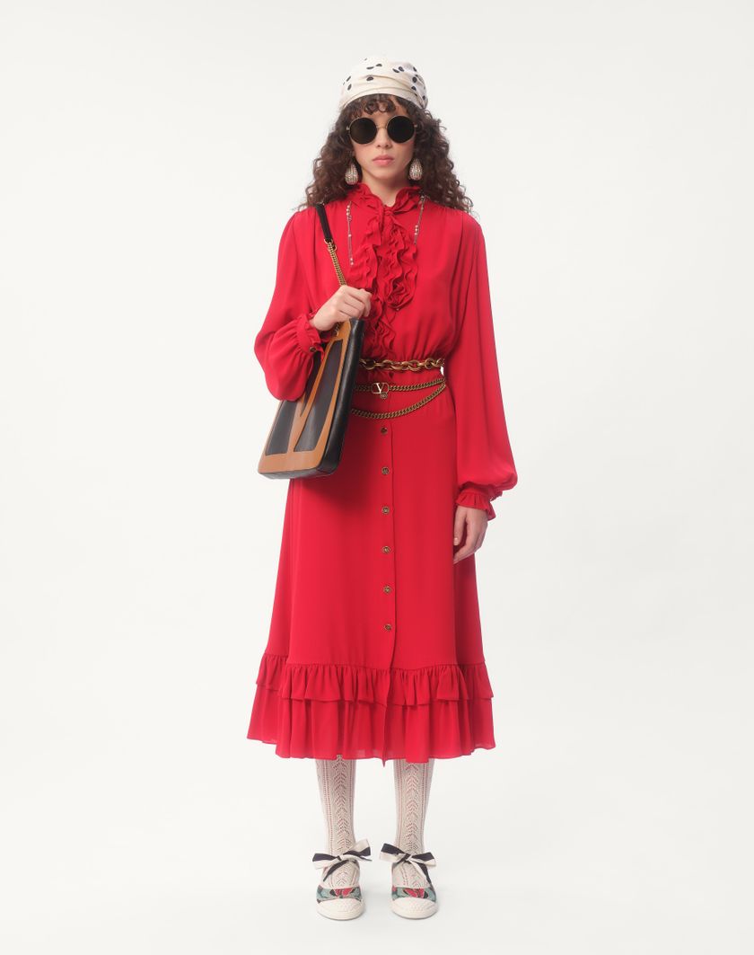 Valentino Handbags Abito Midi In Georgette per Donna in Rosso | Valentino IT I Più Venduti