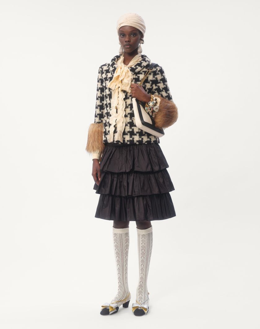 Valentino Handbags Giacca In Macro Pied De Poule Tweed per Donna in Avorio/nero | Valentino IT Vendite Flash