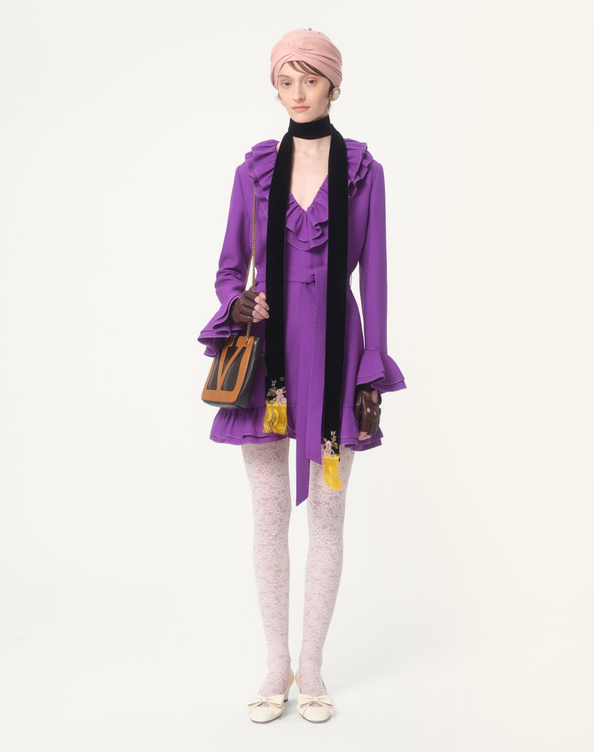 Valentino Handbags Abito Corto In Crepe Couture per Donna in Violet | Valentino IT In Saldo