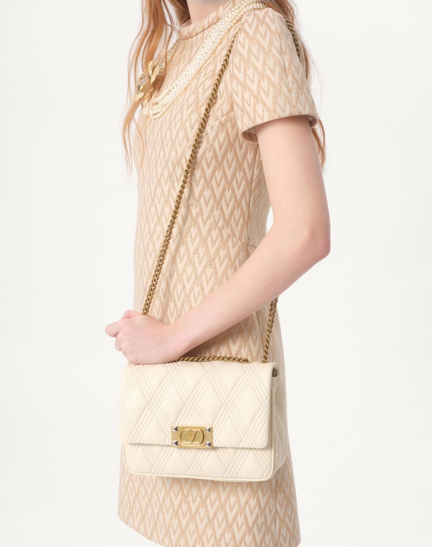 Valentino Handbags Abito Corto In Lurex Jacquard Toute La V per Donna in Avorio/oro | Valentino IT Italia