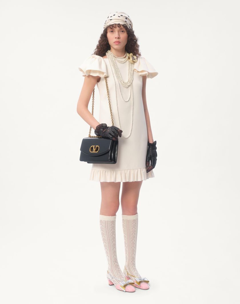 Valentino Handbags Abito Corto In Crepe Couture per Donna in Avorio | Valentino IT Nuovo
