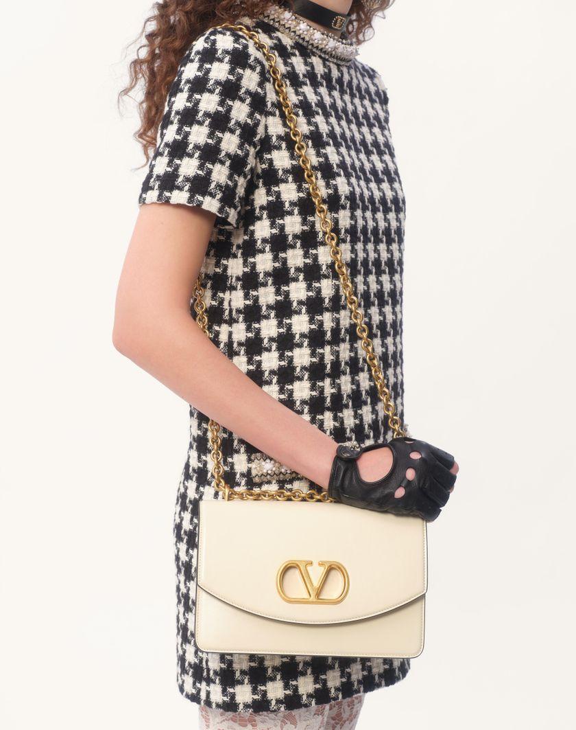 Valentino Handbags Abito Corto In Damier Light Tweed Ricamato per Donna in Avorio/nero | Valentino IT Pezzi Unici