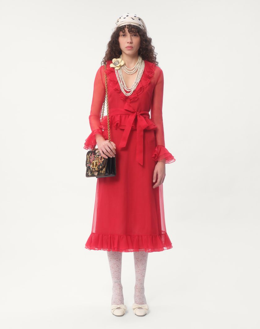 Valentino Handbags Abito Midi In Organza per Donna in Rosso | Valentino IT Qualità Garantita