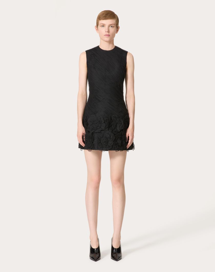 Valentino Handbags Abito Corto In Tulle Illusione Ricamato per Donna in Nero | Valentino IT Prezzo Ridotto