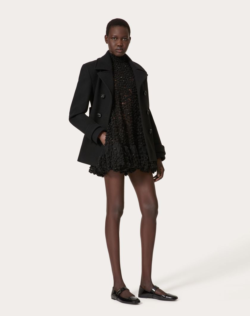 Valentino Handbags Abito Corto In Tulle Illusione Ricamato per Donna in Nero | Valentino IT Online