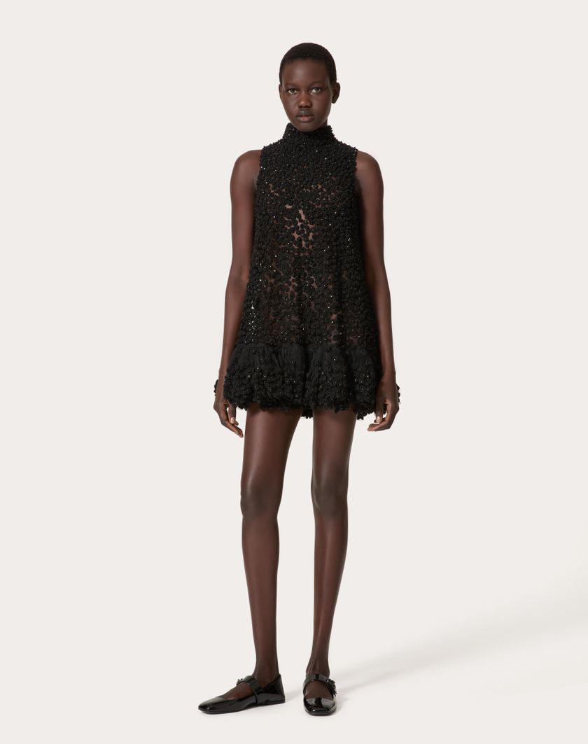 Valentino Handbags Abito Corto In Tulle Illusione Ricamato per Donna in Nero | Valentino IT Online