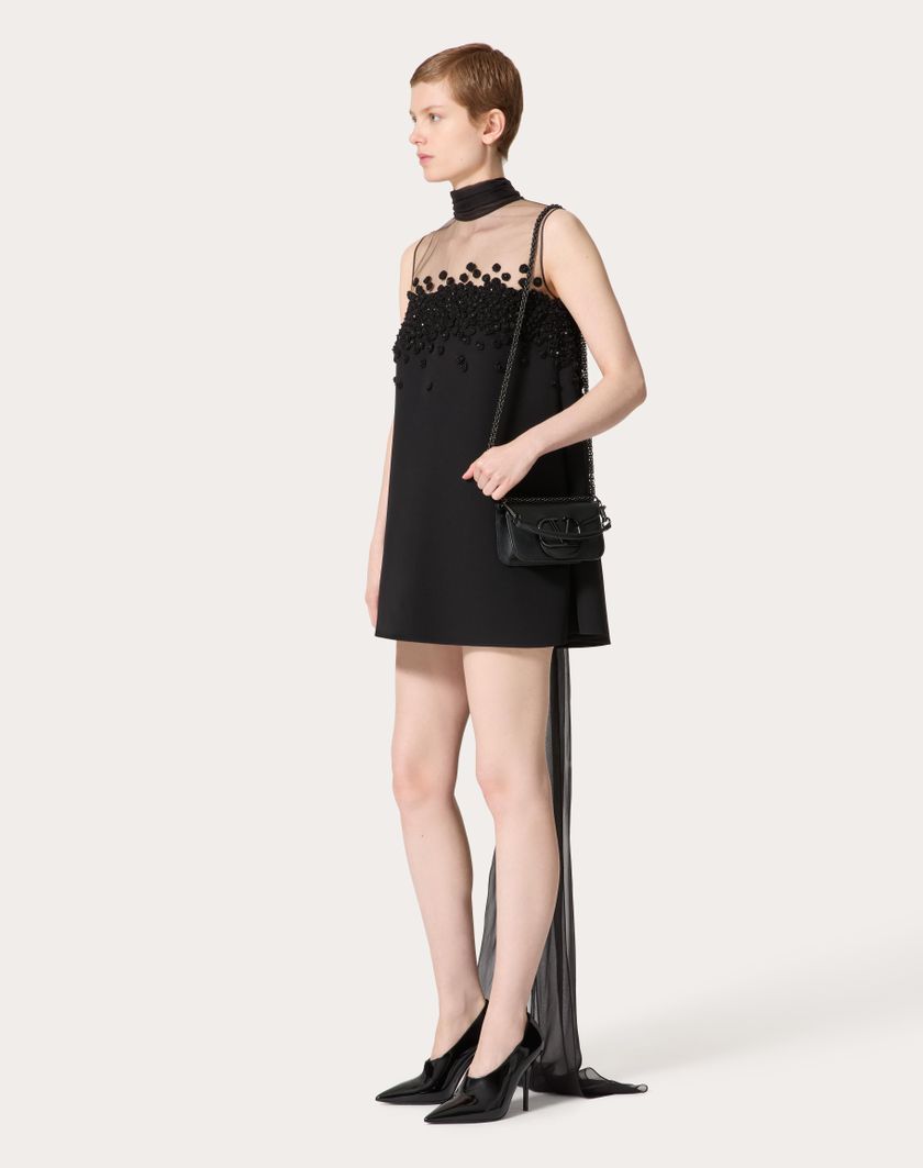 Valentino Handbags Abito Corto In Structured Couture Ricamato per Donna in Nero | Valentino IT Outlet
