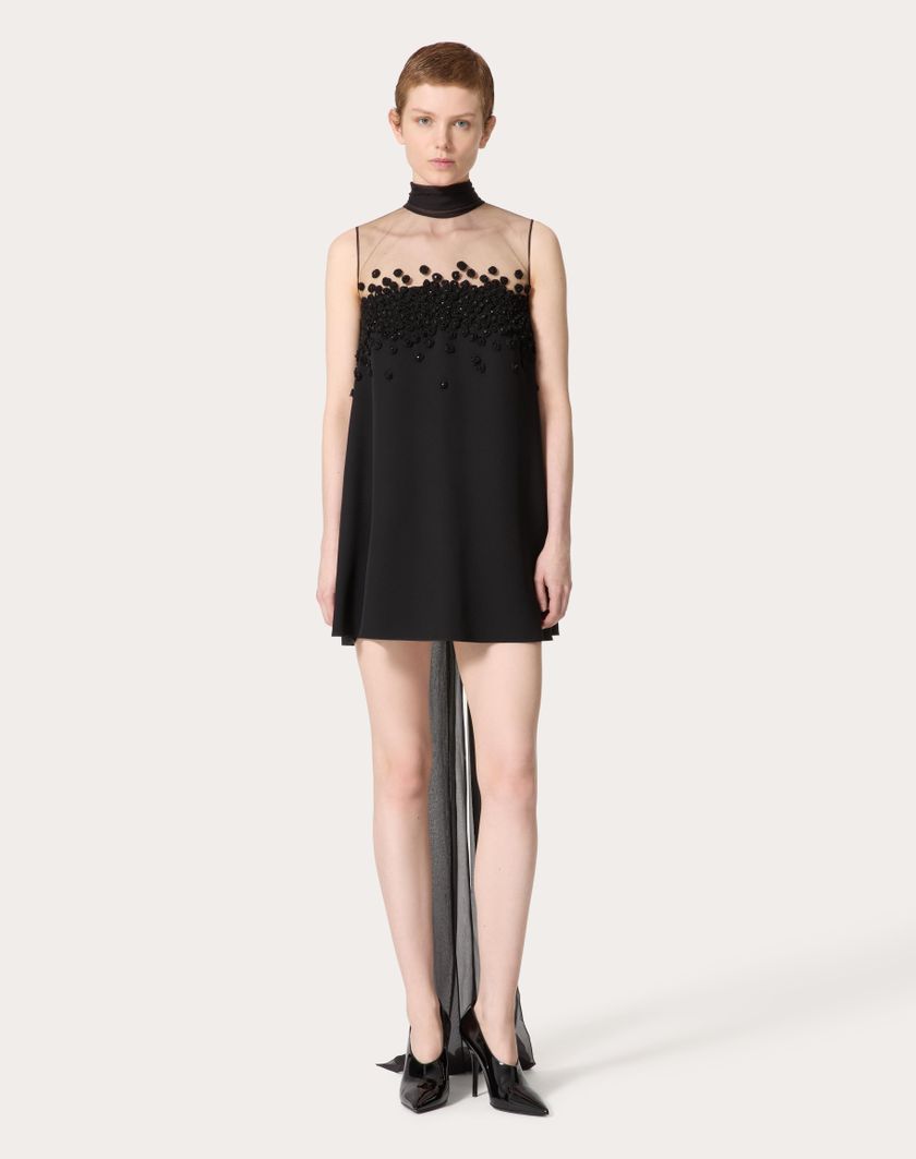Valentino Handbags Abito Corto In Structured Couture Ricamato per Donna in Nero | Valentino IT Outlet