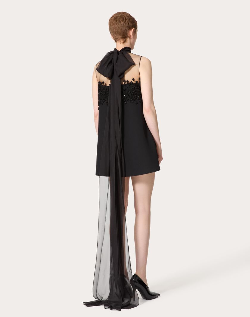 Valentino Handbags Abito Corto In Structured Couture Ricamato per Donna in Nero | Valentino IT Outlet