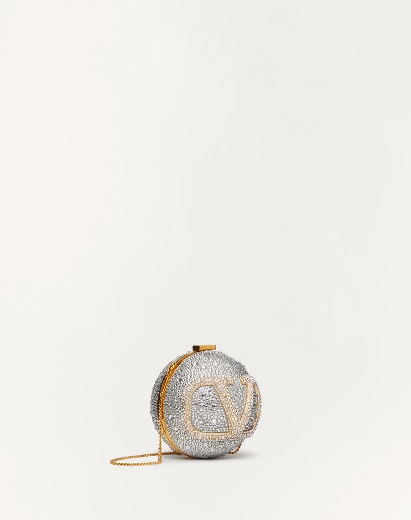 Valentino Handbags Minaudière Vlogo Signature In Metallo E Cristalli Swarovski® per Donna in Crystal | Valentino IT Online