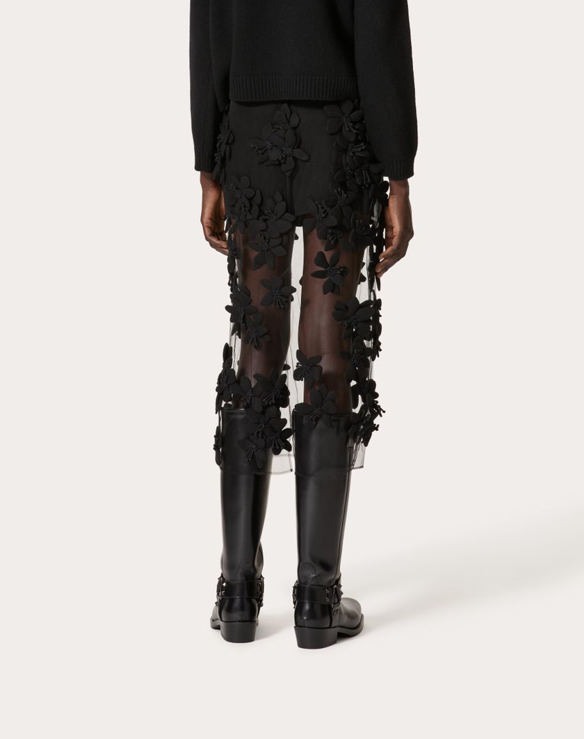 Valentino Handbags Gonna Midi In Tulle Illusione Ricamata per Donna in Nero | Valentino IT Vendita Calda