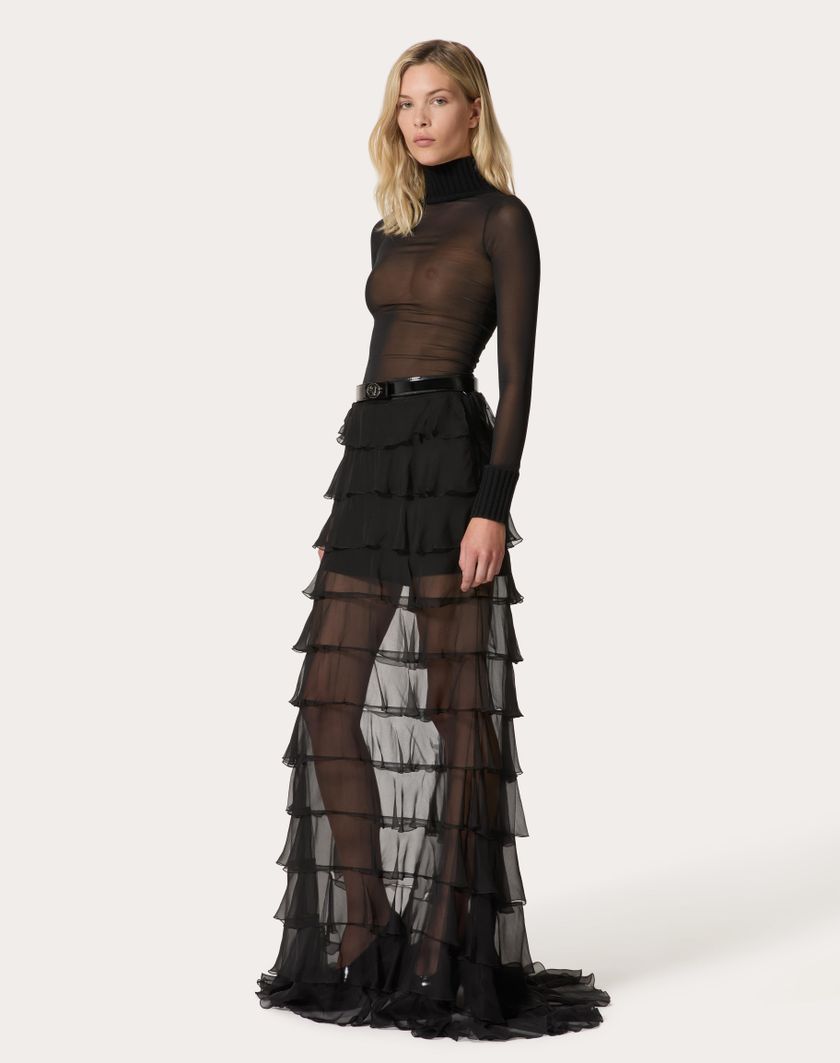 Valentino Handbags Gonna Lunga In Chiffon per Donna in Nero | Valentino IT In Saldo
