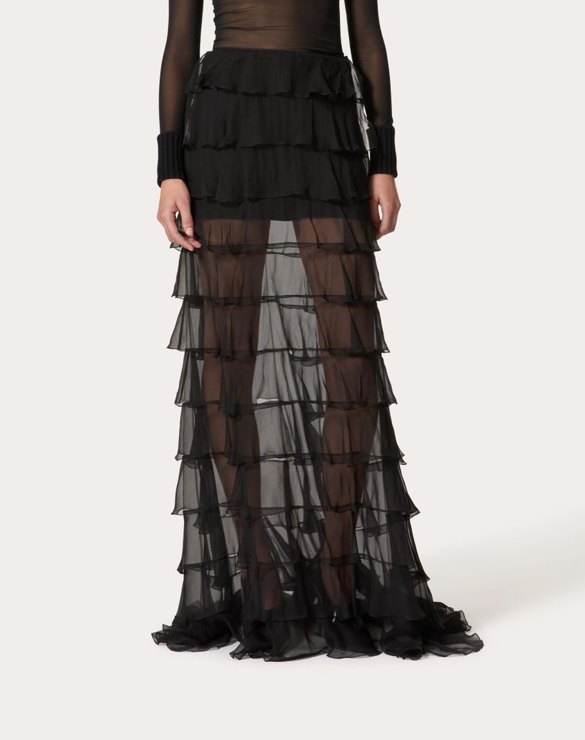 Valentino Handbags Gonna Lunga In Chiffon per Donna in Nero | Valentino IT In Saldo