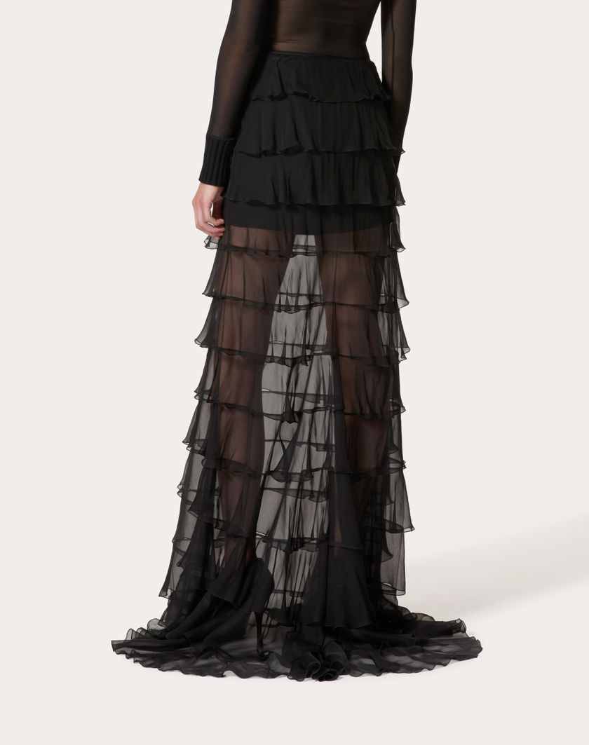 Valentino Handbags Gonna Lunga In Chiffon per Donna in Nero | Valentino IT In Saldo