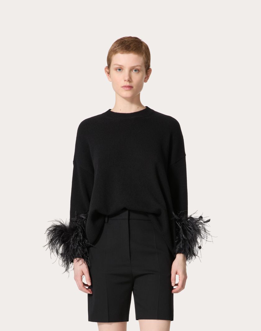 Valentino Handbags Maglia In Lana Con Piume per Donna in Nero | Valentino IT Italia
