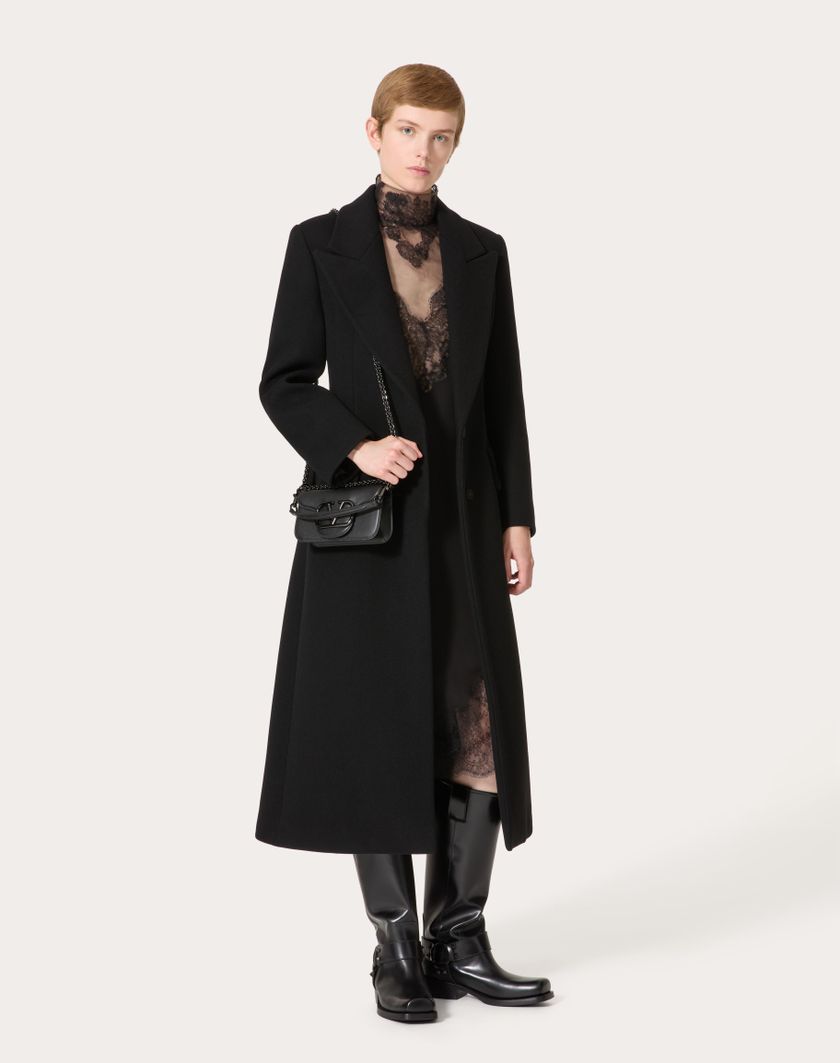 Valentino Handbags Cappotto In Compact Coat per Donna in Nero | Valentino IT Promozione