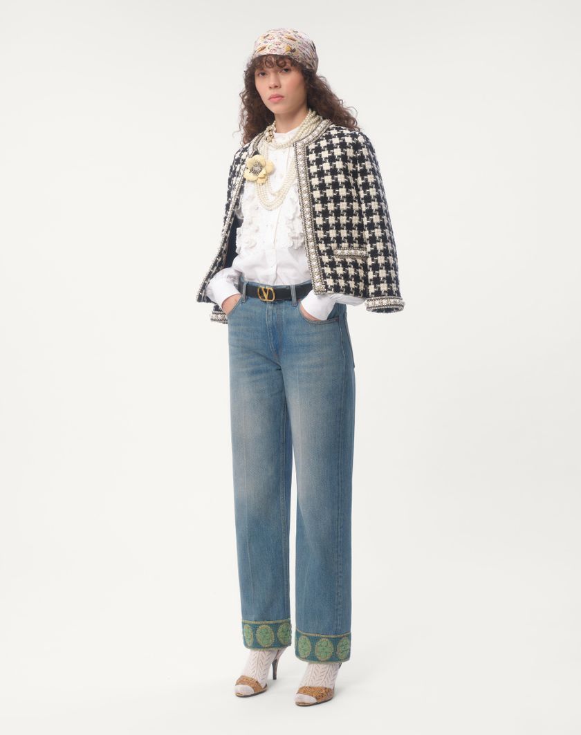 Valentino Handbags Pantaloni In Denim Con Bordi In Jacquard per Donna in Denim | Valentino IT Qualità Garantita