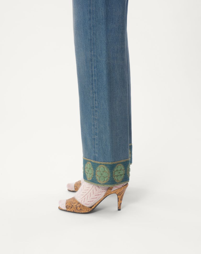 Valentino Handbags Pantaloni In Denim Con Bordi In Jacquard per Donna in Denim | Valentino IT Qualità Garantita