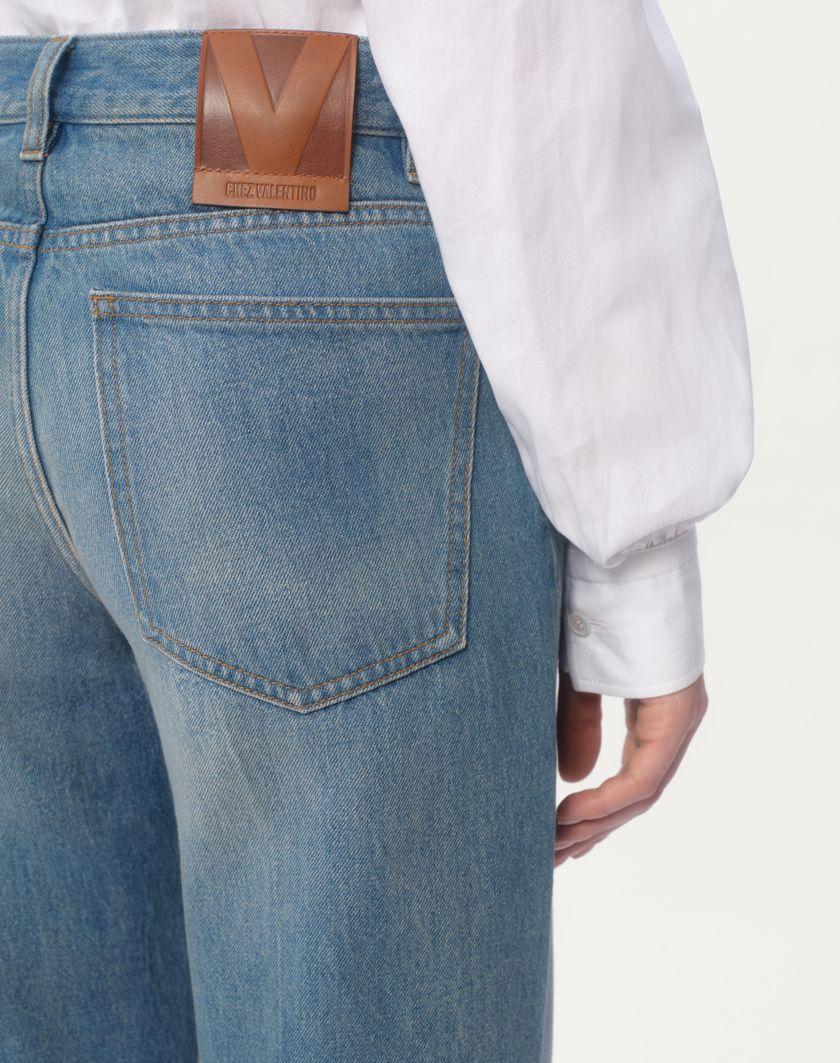 Valentino Handbags Pantaloni In Denim Con Bordi In Jacquard per Donna in Denim | Valentino IT Qualità Garantita