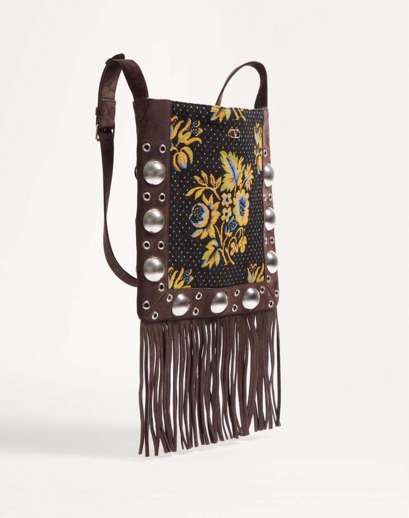 Valentino Handbags Borsa A Spalla Valentino Garavani Nellcôte In Tessuto Jacquard Con Frange per Donna in Multicolor/testa Di Moro | Valentino IT In Vendita