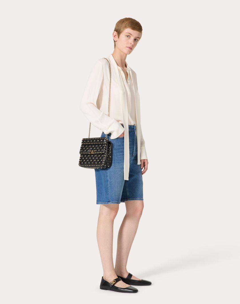 Valentino Handbags Borsa Media Rockstud Spike In Nappa per Donna in Nero | Valentino IT Italia