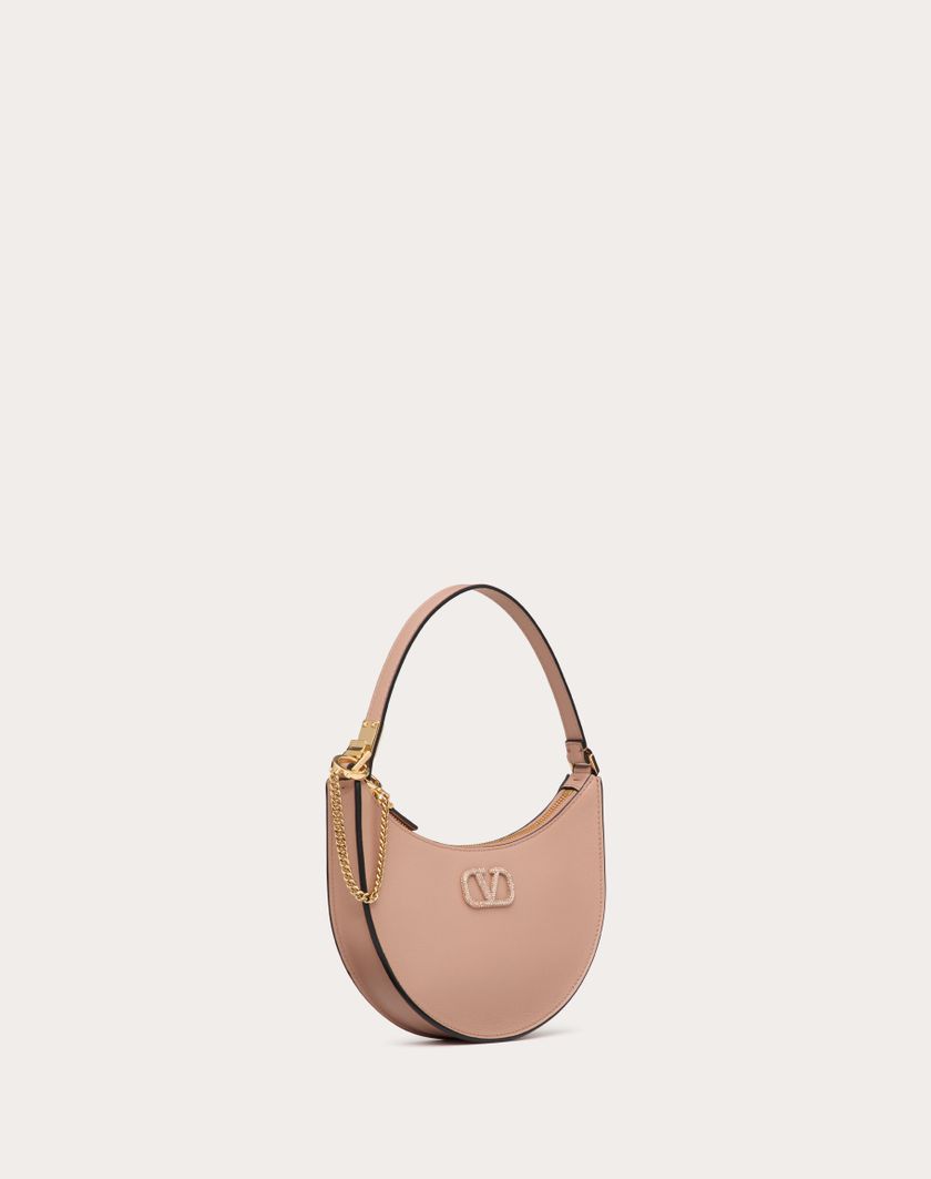 Valentino Handbags Mini Hobo Vlogo Signature In Vitello Con Logo Gioiello per Donna in Rose Cannelle | Valentino IT Promozione